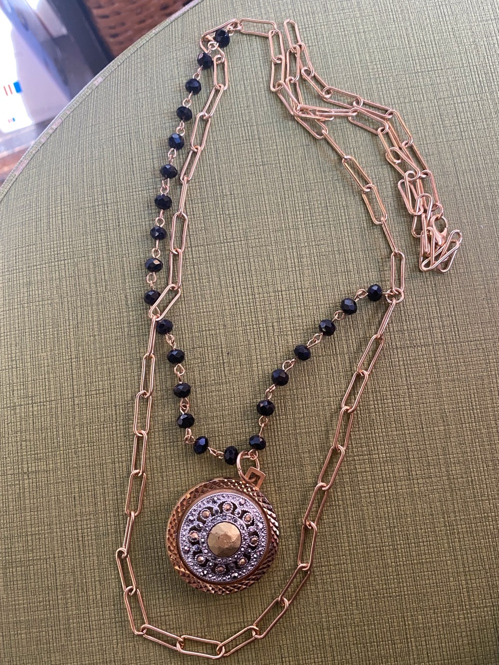 CDC Gold-Tone Medallion Pendant Necklace with Black Beads
